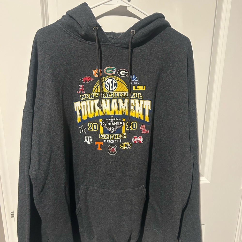 Charcoal Gray Hoodie with Colorful SEC Basketball Logo